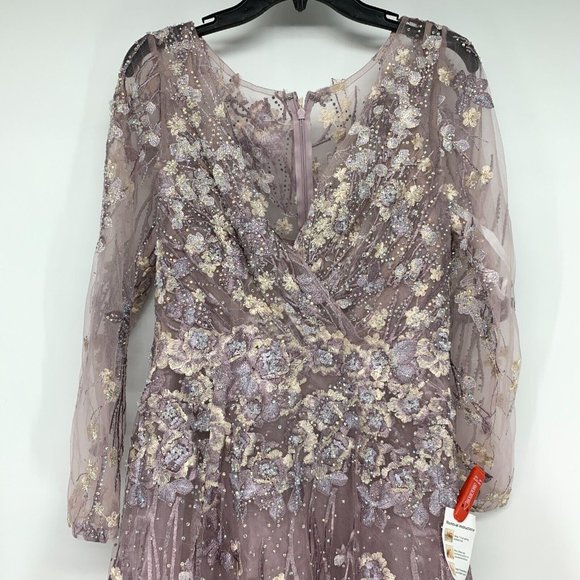 Mac Duggal Dress 20402 Floral Embroidered Long Sleeve Mesh Gown - Picture 5 of 16
